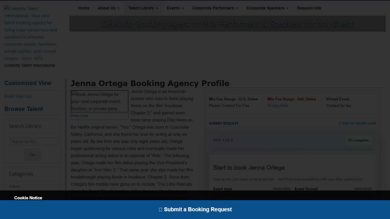 Hire Jenna Ortega For an Appearance at Events or Keynote Speaker Bookings.