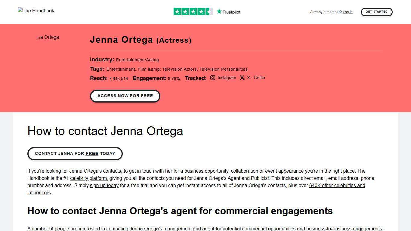 Contact Jenna Ortega - Agent, Manager and Publicist Details