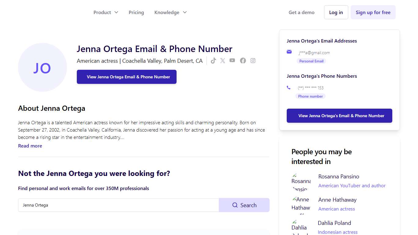 Jenna Ortega Email & Phone Number American actress - ContactOut